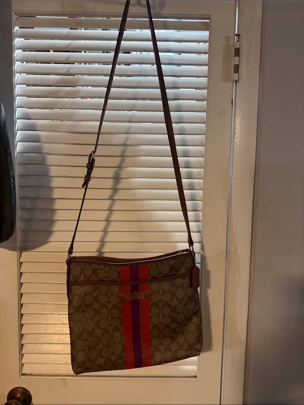 Coach Monogram Crossbody with Red and Pink Center Stripe - Picture 4 of 10